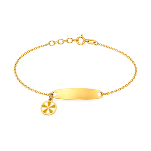 18K Gold Kids Chain Bracelet with Nameplate and Flower Design