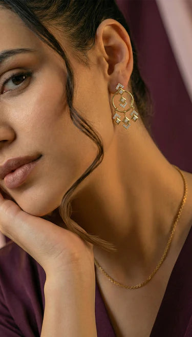 أقراط عيار 18 بتصميم متدلي مع دائرة