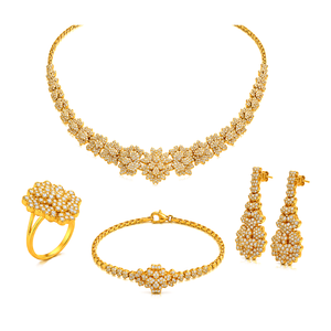 18K Gold Set Sunflower with Harmonious Floral Engravings