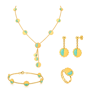 18K Gold Kids Set with Green Stones Design