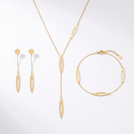 نصف طقم ذهب عيار 18 بلمسة تعليقة طولية ناعمة