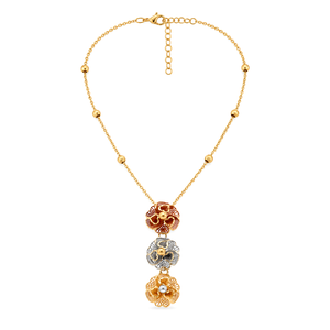 18K Gold Set with Three-Tone Roses Design