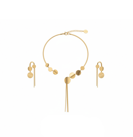 نصف طقم ذهب عيار 18 دوائر بتصميم عقد مفتوح