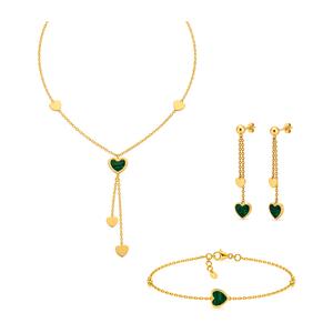 18K Gold Half Set with Madrasat El Hob Stones Design In Green