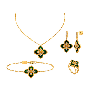 18K Gold Set with Green Leaf Design