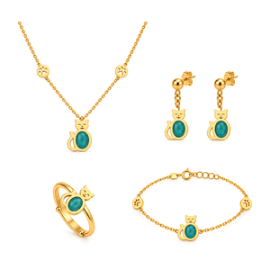 18K Gold Kids Set with Cat Design