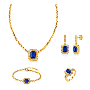 18K Gold Set with Blue Stone Link Chain Design