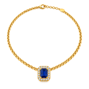 18K Gold Set with Blue Stone Link Chain Design