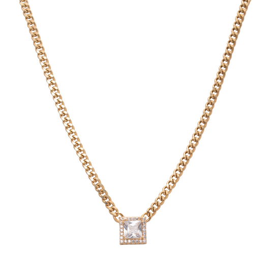 طقم رجوه عيار 18 بتصميم حلقات وفص مربع لامع