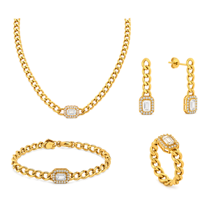 18K Gold Set, Wide Circles with Square Stone