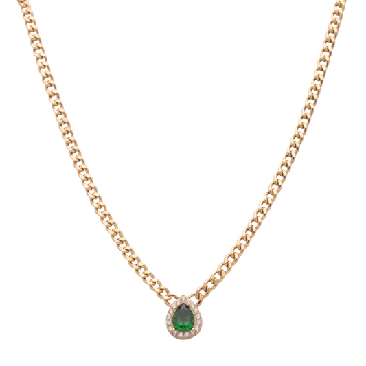 طقم ذهب عيار 18 بحجر أخضر بتصميم قطرة