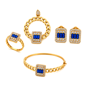 18K Gold Half Set with Color Design In Blue