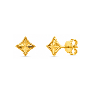 18K Gold Earrings with Decorative Flower