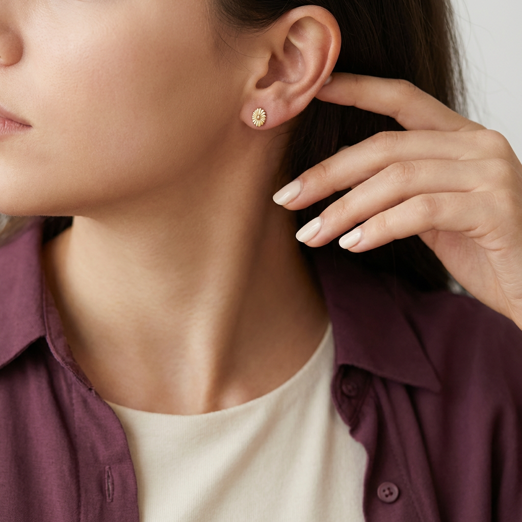 أقراط عيار 18 بتصميم زهرة مزخرفة