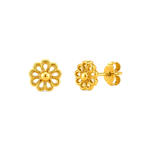 18K Gold Earrings with Ornate Rose Design
