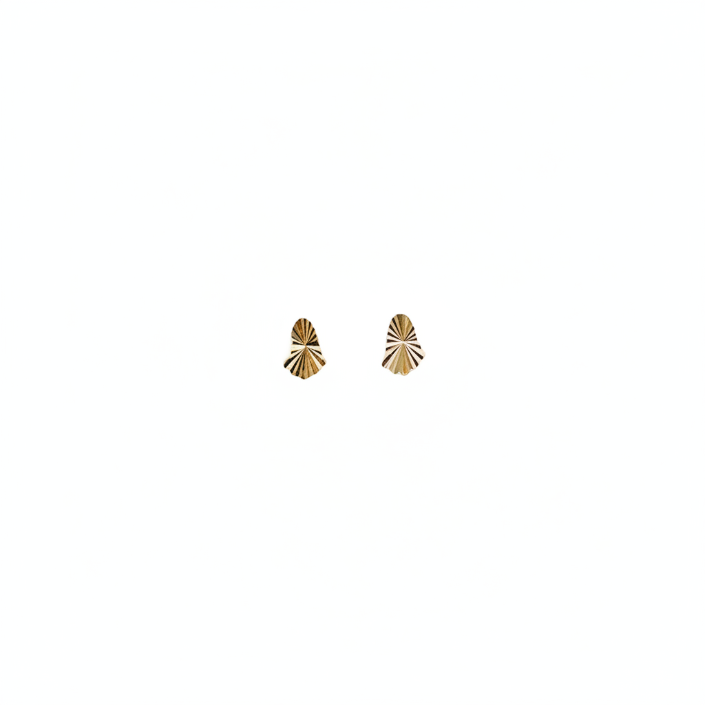 Small decorative 18K gold earrings by Ghamieh featuring intricate design details.