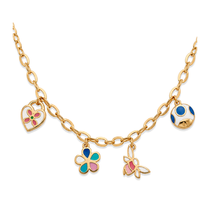 18K Gold Necklace with Floral Pendants Design
