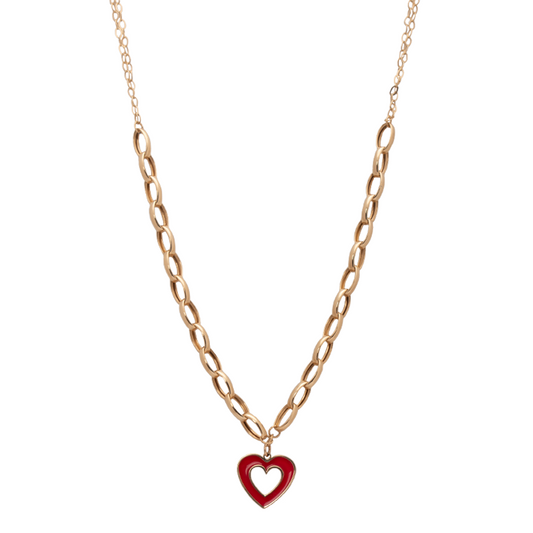 عقد لون الثقة ذهب عيار 18 بتعليقة قلب أحمر مجوف