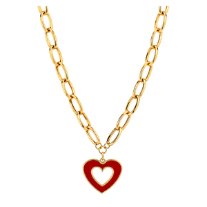18K Gold Necklace with Red Heart Pendant