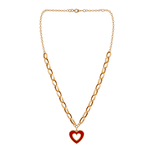 18K Gold Necklace with Red Heart Pendant