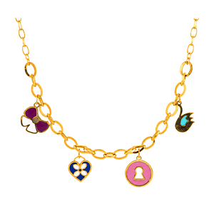 18K Gold Necklace with Assorted Charms