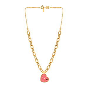 18K Gold Necklace with Pink Heart Design