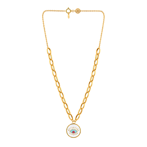 18K Gold Necklace with Colorful Rings Design
