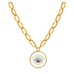 18K Gold Necklace with Colorful Rings Design