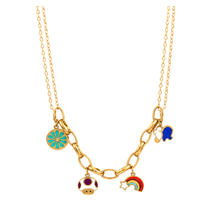 18K Gold Necklace with Colorful Pendants Design