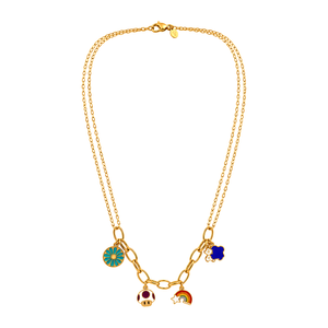 18K Gold Necklace with Colorful Pendants Design