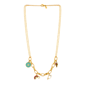 18K Gold Necklace with Colorful Shapes Charms