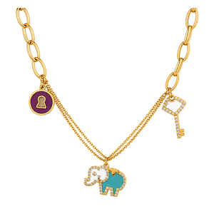 18K Gold Necklace with Rings Pendants Design