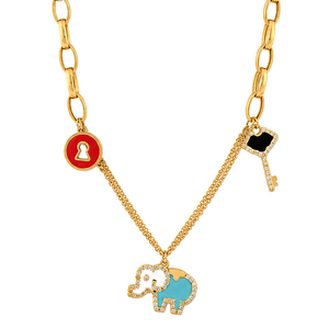 18K Gold Necklace with Rings Assorted Pendants Design