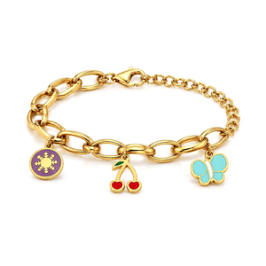 18K Gold Chain Bracelet with Colorful Interlocking Charms Design
