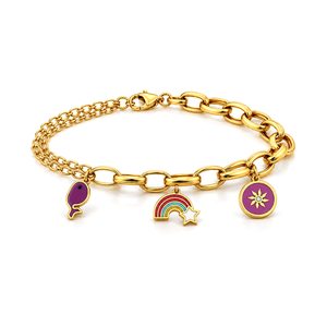 18K Gold Kids Chain Bracelet with Colorful Charms Design