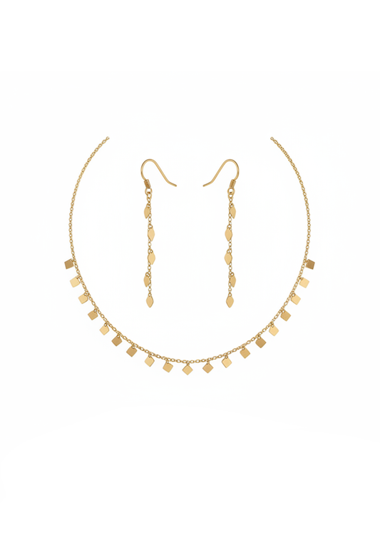 نصف طقم ذهب عيار 18 بلمسة تعليقات هندسية