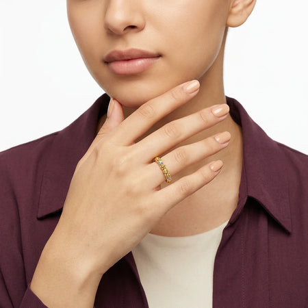 18K Gold Ring with Paved Design