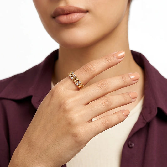 18K Gold Ring with Embellished Hoops Design