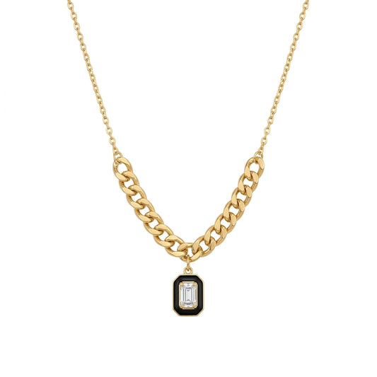 18K Gold Pendant with Geometric Paved Gemstones Design In White