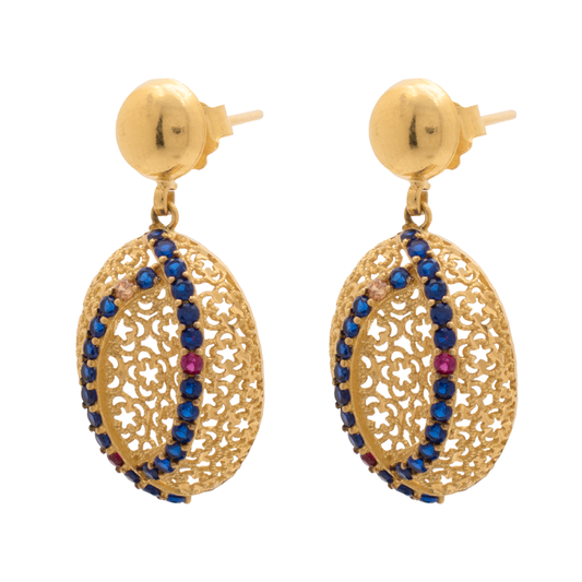 طقم ذهب عيار 21 مرصع بالفصوص الكحلي