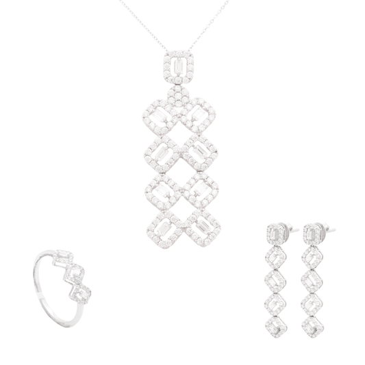 نصف طقم ذهب عيار 18 بتصميم هندسي مرصع