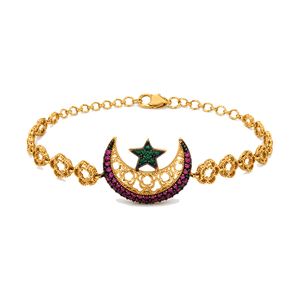 21K Gold Chain Bracelet with Crescent Star Design