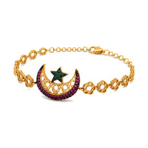 21K Gold Chain Bracelet with Crescent Star Design