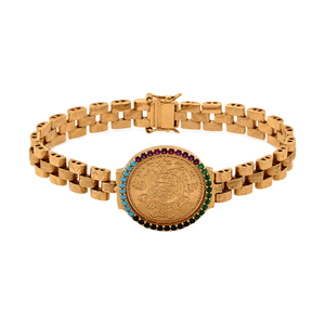 21K Gold Chain Bracelet with Colored Stones Design