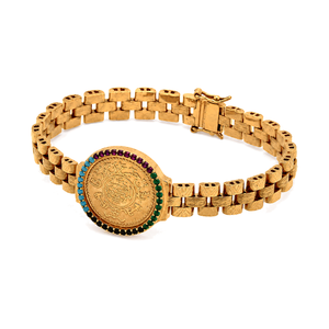 21K Gold Chain Bracelet with Colored Stones Design