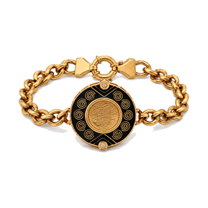 21K Gold Chain Bracelet with Elegant Ornate Design In Black
