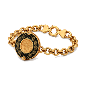 21K Gold Chain Bracelet with Elegant Ornate Design In Black