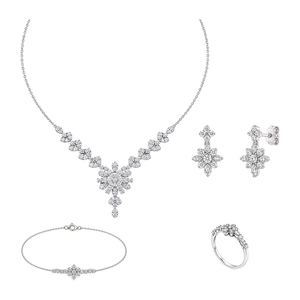 18K Gold Set with Floral White Stones Design
