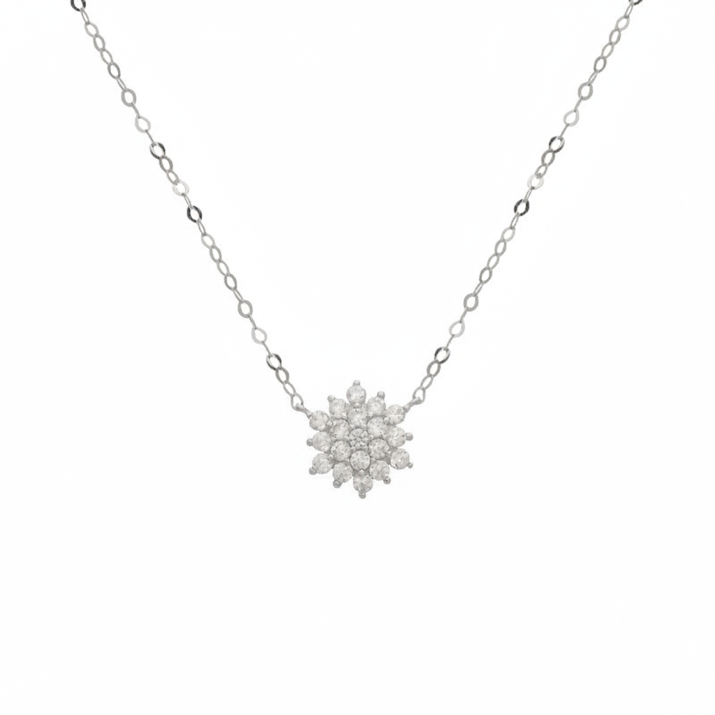 18K gold necklace by Ghamieh featuring a delicate flower pendant. Elegant and stylish jewelry piece for any occasion.