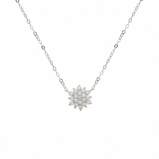 18K gold necklace by Ghamieh featuring a delicate flower pendant. Elegant and stylish jewelry piece for any occasion.
